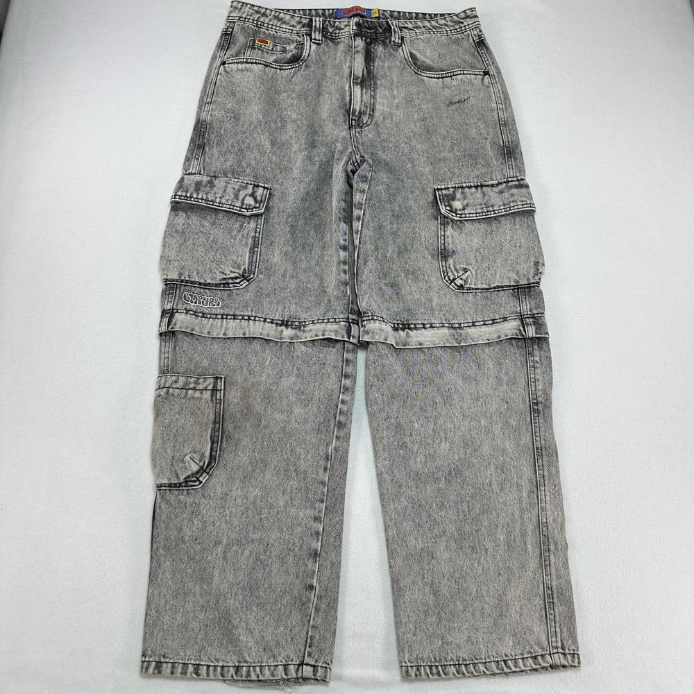 Empyre Jeans Mens 34x30 Gray Relaxed Wide Leg Cargo Acid Wash Denim Streetwear